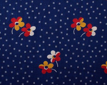 Geweldige jaren 1950 Vintage katoenen stof, geel rood blauw witte bloemen, Quilting Sewing Retro BTY