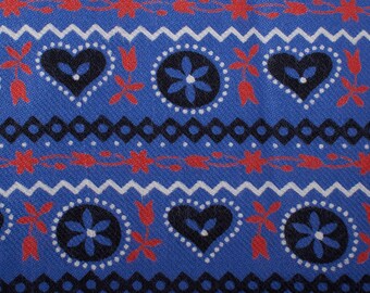 3.2Yd 1950s Vintage cotton viscose dressmaking fabric, hearts flowers stripes black blue red white