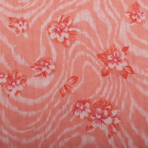 Charming Cotton Fabric, Coral Pink Floral Print, 1970s Era Sewing Material