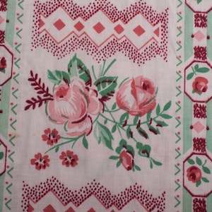 1970s Vintage cotton Fabric, Floral Stripes Pink Roses, Quilting Sewing Retro BTY