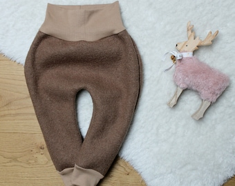 Walkhose für Waldkindergarten Schurwolle Überziehhose Wollhose Wollwalk Walkloden hypoallergen hellbraun beige braun Mädchen Jungen 110 116