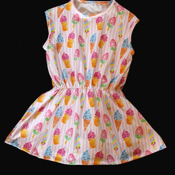 Kleid luftig locker Eis Steifen Ice Stripes Gummizug Sommer kurzarm Geschenk Mädchen Baby Kleinkind Kind 74 80 86 92 98 104 110 116 122 128