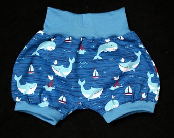 Handmade Shorts kurze Pumphose Wal Meer Fisch blau Babyhose Bio-Baumwolljersey Baumwolle Boot Anker Jungen Mädchen 62 68 74 80 86 98 104 110