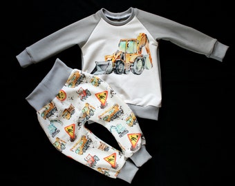 Handmade Pulli Lader Bagger LKW Baustelle Fahrzeug Pullover Jungs warm Winter Herbst Baumwolle Kinderpulli Babypulli Geschenk Baby Jungs Set