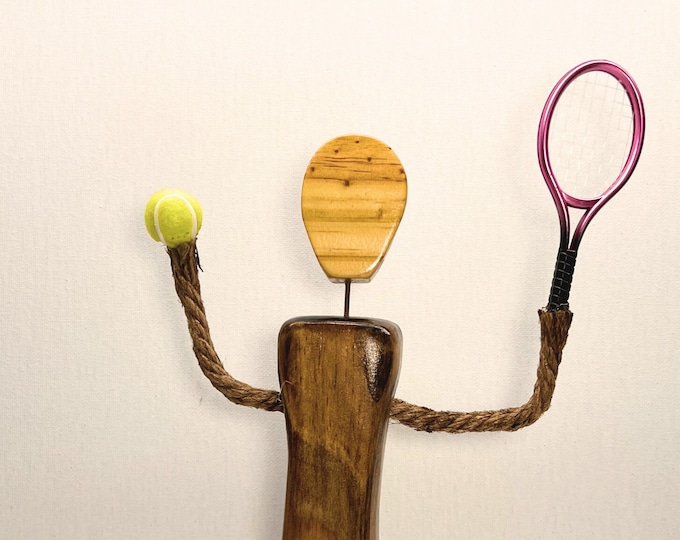 Tennis Player, female Wood Figurine, faceless