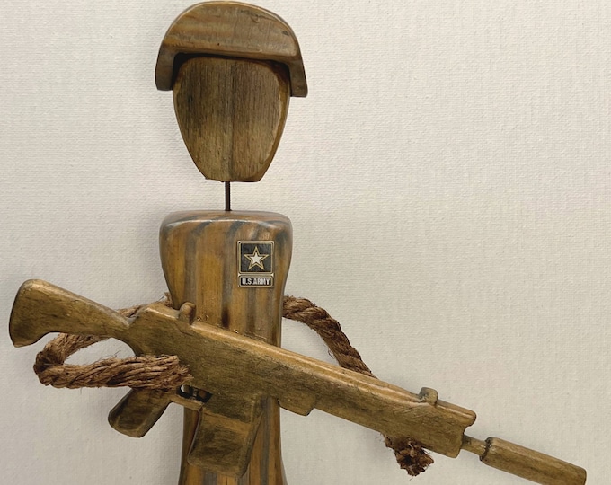 Army Soldier - female  faceless wood figurine