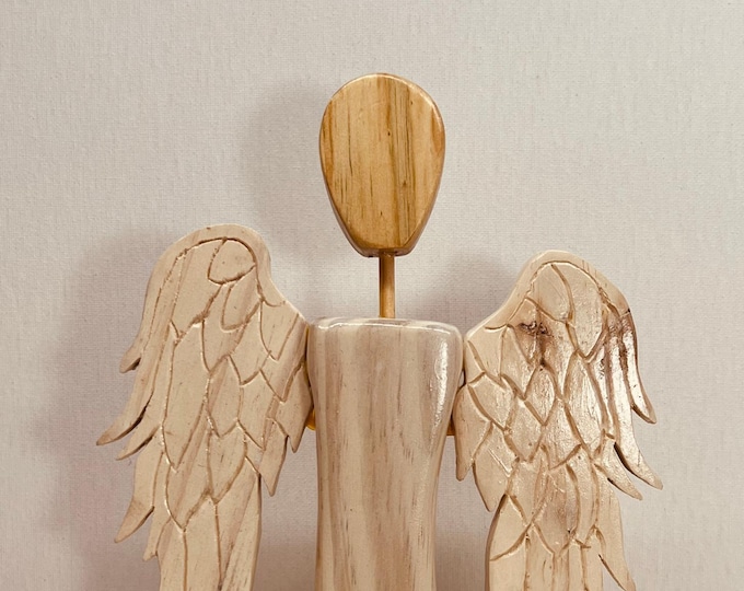 Faceless angel hand made wood figurine