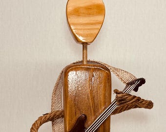 Guitar Man hand made faceless wood figurine,