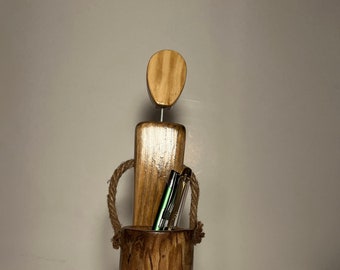 Desktop Pen Holder hand made wood figurine for desktop. faceless