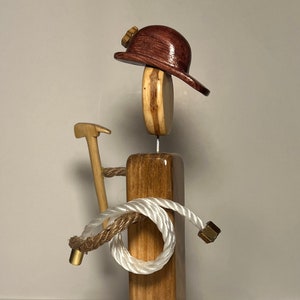 Fireman firefighter hand made faceless Wood Figurine.
