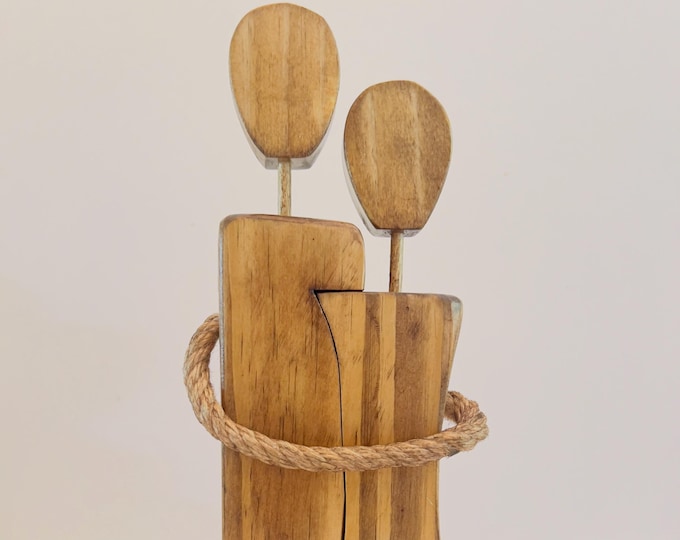 Rustic Wood Unity Figurine: Handmade Couple Sculpture