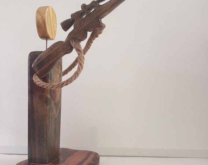 Hunter with Rifle Handmade Wood Figurine Rustic Style Natural Wooden Sculpture Decor, Artisanal Craftsmanship