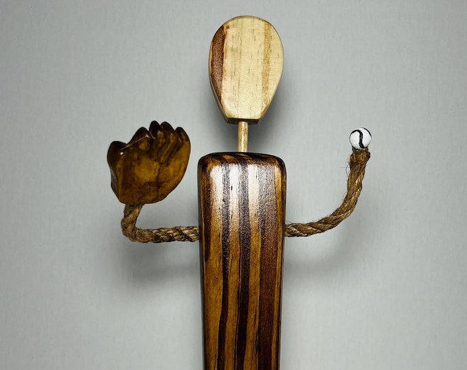 Baseball player hand carved wood figurine