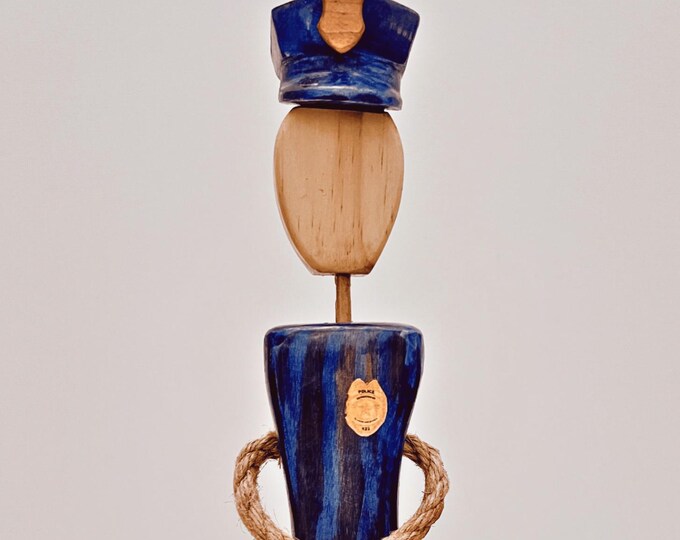 Female Police officer faceless wood figurine