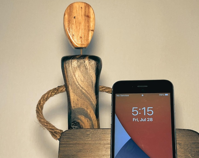 Desktop Cell Phone Holder faceless wood figurine,