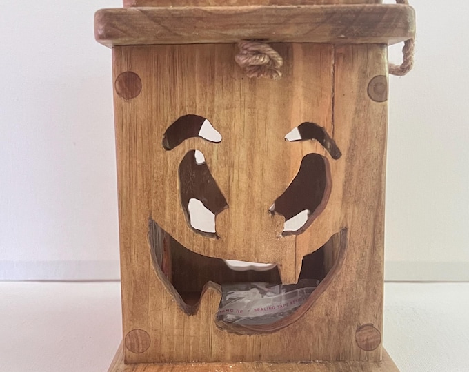 Handmade Wooden Halloween Lantern , Remote Control LED Light Included for Porches Mantels & Tables