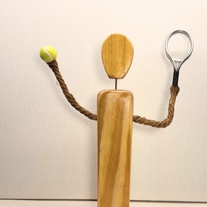 Tennis Player  faceless hand made wood figurine,