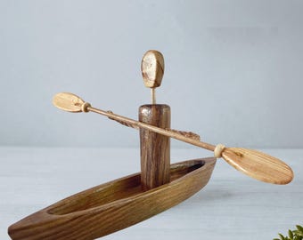 Wooden Kayaker Figurine | Handmade Kayaking Gift