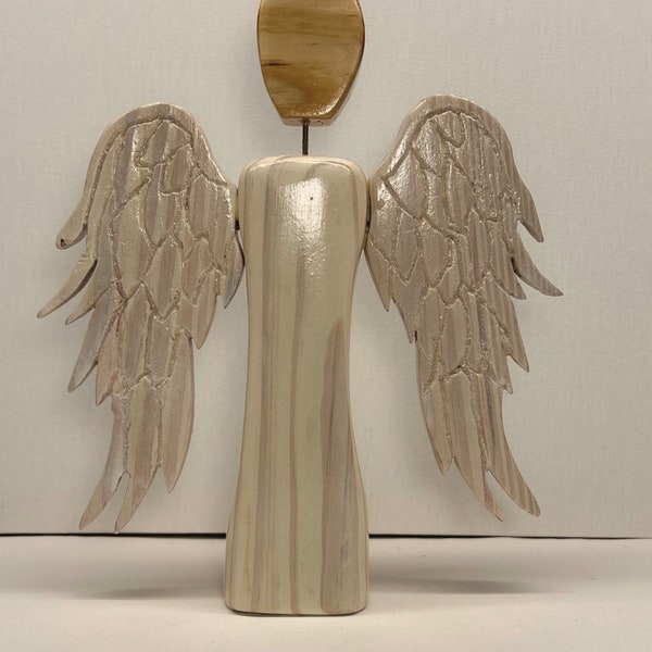 Faceless angel hand made wood figurine