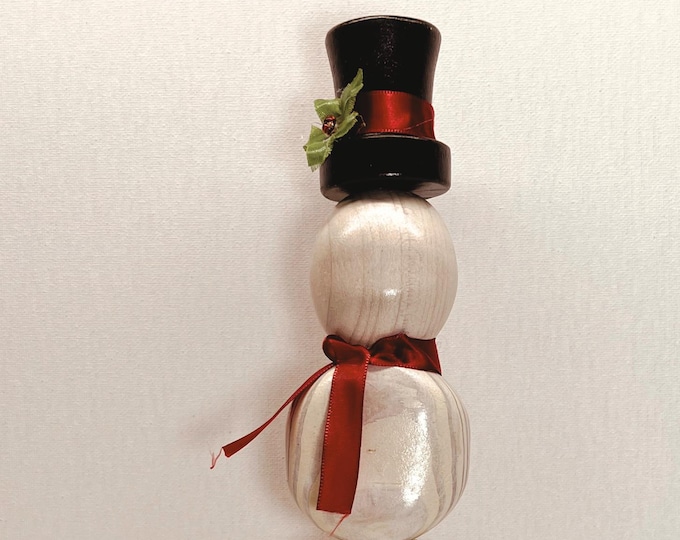 christmas snowman hand made wood figurine