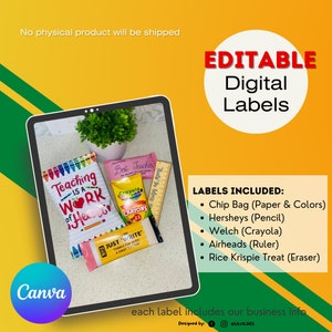 EDITABLE Digital Teacher Appreciation Baggie Labels Digital File Paper Sheet Chip Bag with Treat Labels Edit with Canva image 1