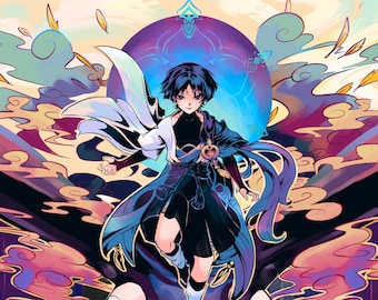 Scaramouche Wanderer Genshin Impact Poster Print - Silhouettos of a Man