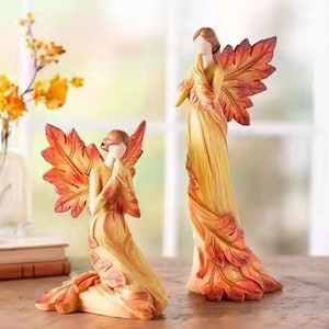 Handmade Resin Crafts Kneeling Fall Angel Resin Ornaments Leaf Wings Angel Crafts Interior Decorations