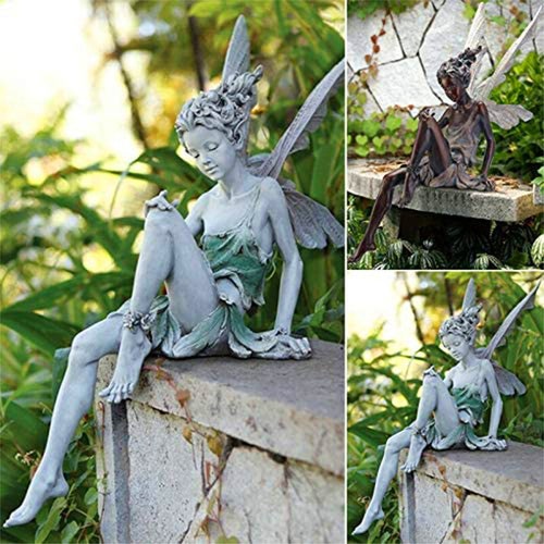 Handmade flower fairy statue sitting art sculpture statue angel wings outdoor garden decoration living room decoration