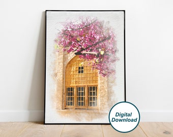 Shiraz Watercolor Digital Painting, Iran Poster, Old Window Photo, Spring Wall Decor, Home Decor, Persian Art, Iran Photo, Shiraz Poster