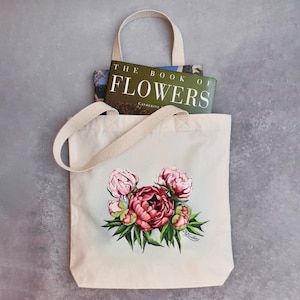 Painted Tote Bag Peonies, Handpainted Canvas Bag, Women Accessories, Gifts for Her, Spring Floral Gift, Handmade Present, Hand Painted Bag