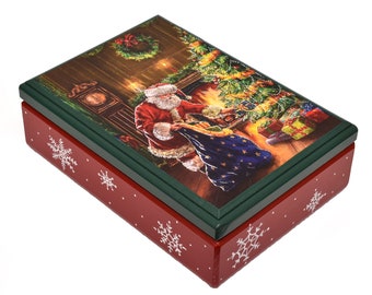 Santa Claus Box, Christmas Memory Box, Red Wooden Case with Lid, Gift for Teenagers, Decoupage Keepsake Box, Christmas Gift, New Year Gift