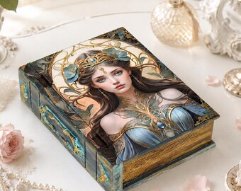 Victorian Wooden Book Box, Custom Name Keepsake, Hollow Faux Book Case, Vintage Decorative Organizer, Photo Storage, Personalized Gift
