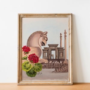 Persian Art Wall Decor, Iranian Wall Art Mural, Persian Original Acrylic Painting, Persepolis Painting, Shiraz Poster, Achaemenid Empire Art