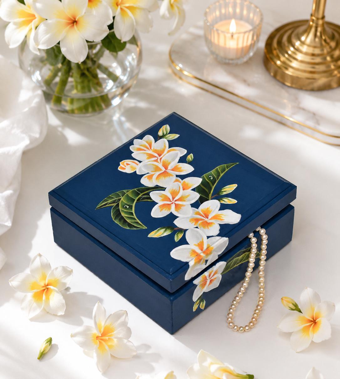 Handpainted Wooden Box Floral, Custom Name Plumeria Keepsake Box