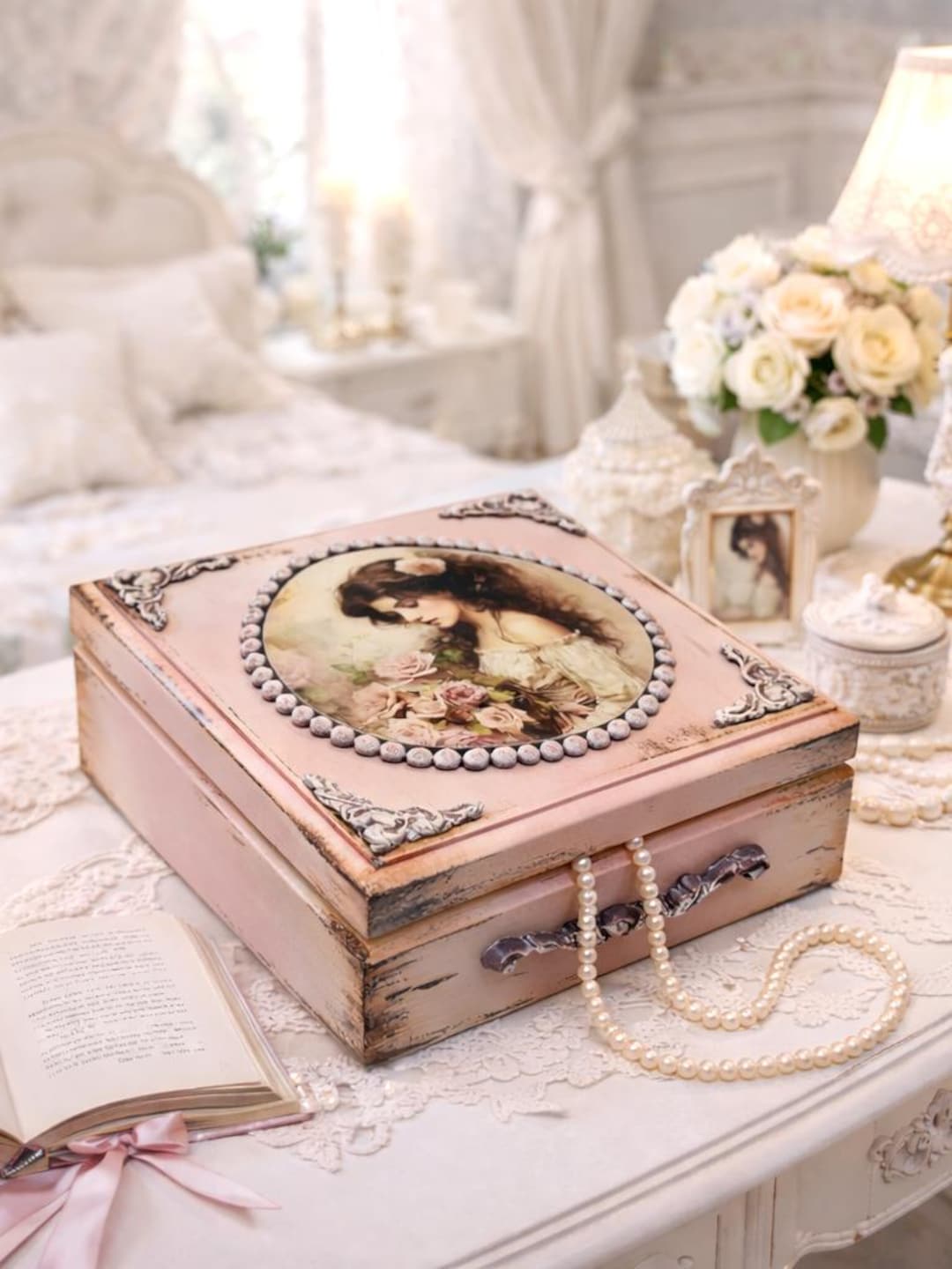 Shabby Chic Decoupage Jewelry Box: Victorian Style Trinket Chest