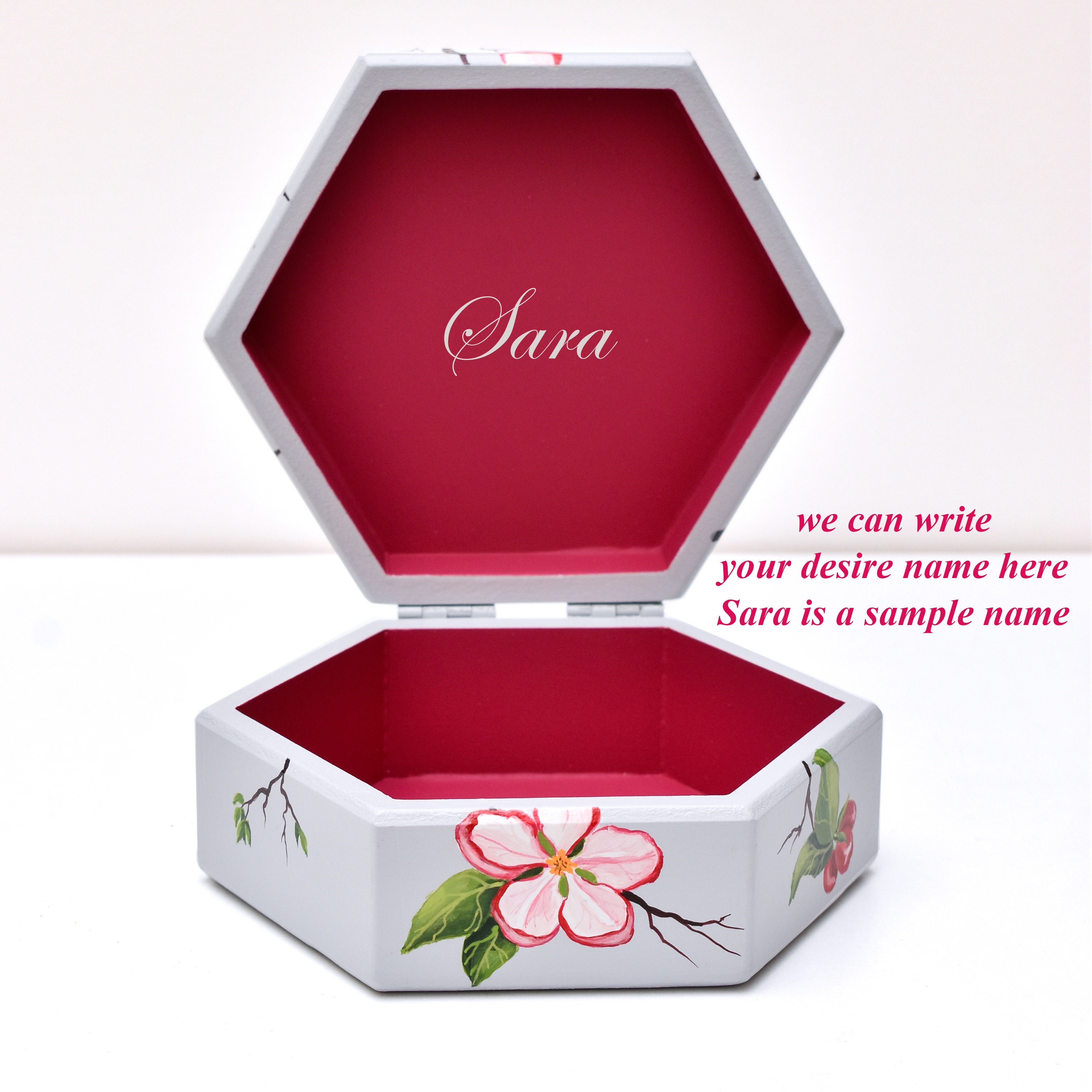 Painted Flower Wooden Box, Personalized Trinket Box, Custom Name ...