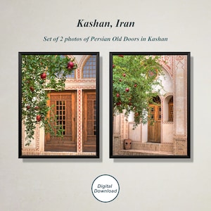 Set of 2 Printable Photos of Persian Old Wooden Windows with Pomegranate Trees, Oriental Photo Set, Iran Poster, Kashan Photo, Iranian House