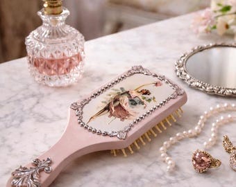Handmade Hair Brush, Antique Wooden Comb, Pink Bridesmaid Hairbrush, Teenager Girl Gifts, Anniversary Gift