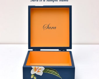 Handpainted Wooden Box Floral, Custom Name Plumeria Keepsake Box