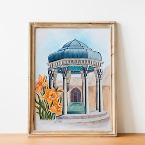 Tomb of Hafez Painting, Original Acrylic Persian Painting, Iranian Art, Shiraz Poster, Persian Wall Art, Persian Art