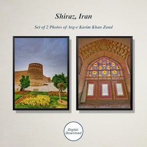 Set of 2 Shiraz Posters, Arg-e Karim Khan Zand Photo, Iran Wall Art, Persian colorful windows Photo, Iranian Architecture, Karimkhan Citadel