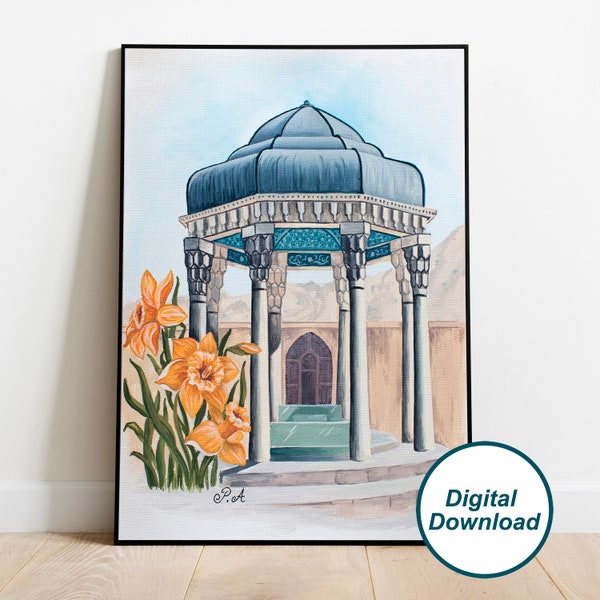 Tomb of Hafez with Daffodils Printable, Persian Architecture Wall Decor, Shiraz Photo, Iranian Wall Art, Iran Poster, Travel Gift, Hafezieh