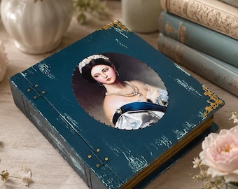 Wooden Hollow Book Box, Antique Jewelry Box, Large Keepsake Box, Shabby Chic Memory Case, Faux Book Case, Jewelry Organizer, Decoupage Box