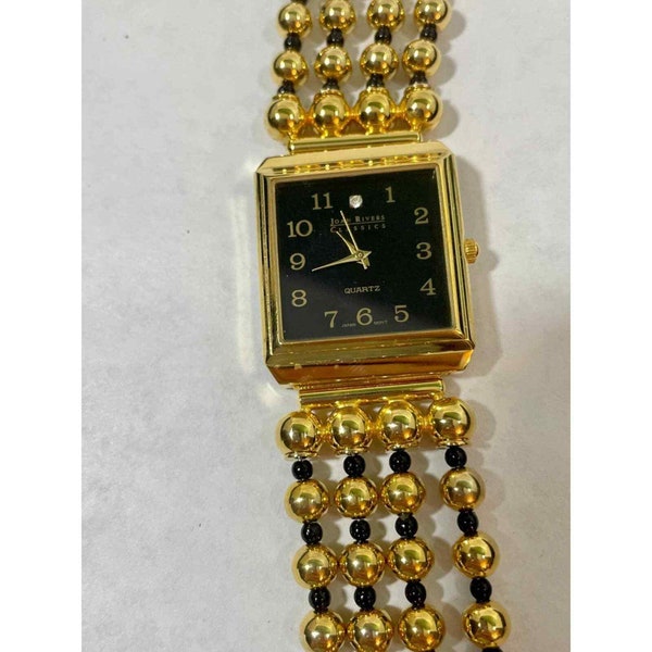 Joan Rivers Watch Gold Tone New in Box Classic collection with Black Beads