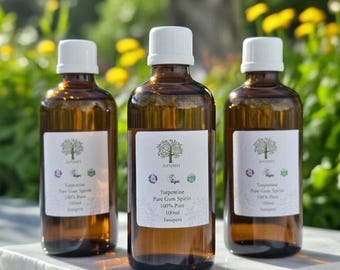 Espíritus de trementina orgánicos puros en botella de vidrio con gotero grande de 100 ml (3,5 fl oz)