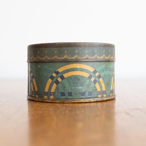 1920s Art Deco small round tin, historical biscuit tin