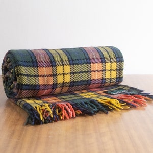 Vintage plaid picnic blanket, Buchanan Burkraft picnic blanket, vintage wool blanket, colourful thick wool throw
