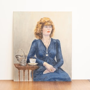 Portrait de femme vintage en bleu, portraits acryliques des années 1970