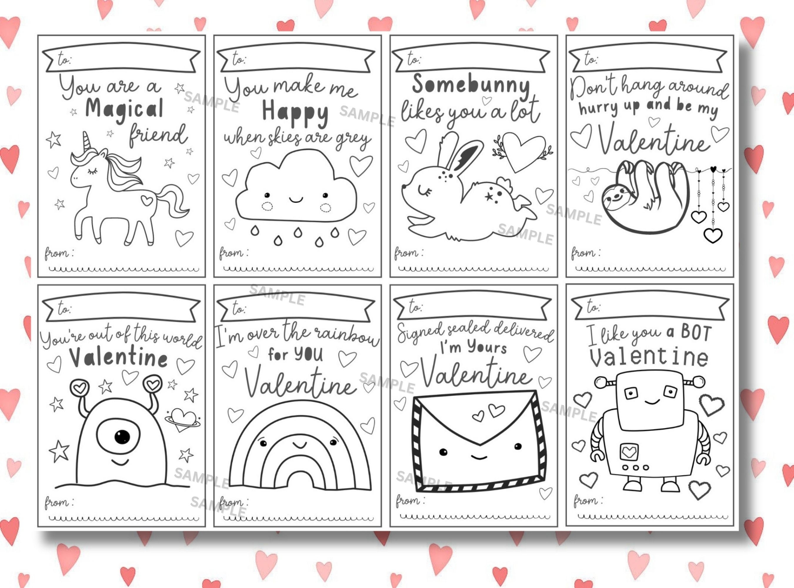 Printable Valentine Cards to Colour Digital Printable Valentine Cards 8