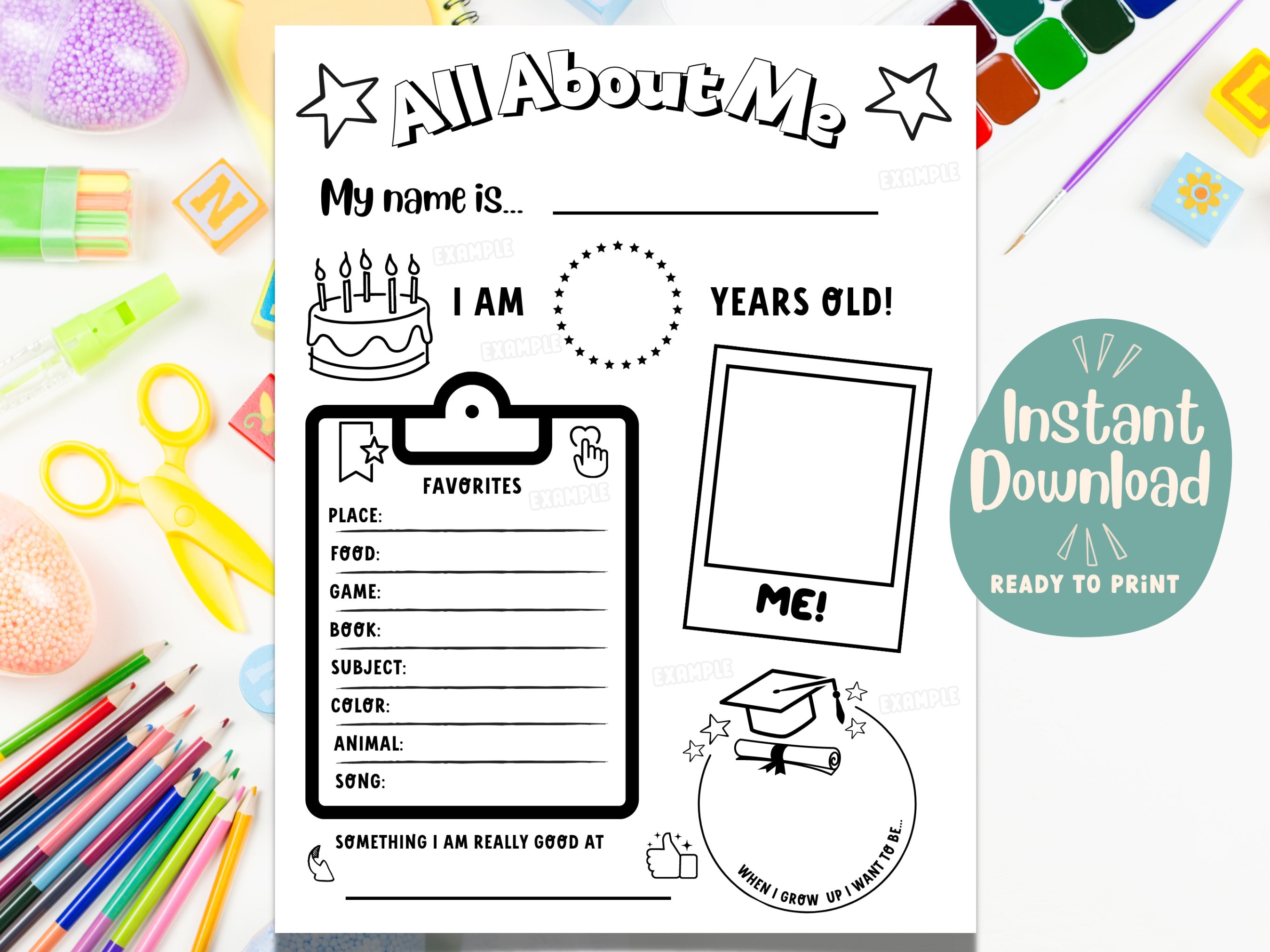 All About Me Printable: Back to School Activity (PDF) - Etsy